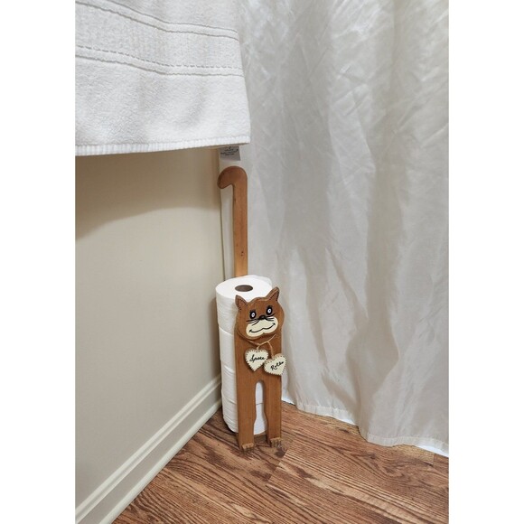 Vintage Rare Wooden Cat Toilet Paper Roll Holder "Spare Rolls" - Picture 1 of 9
